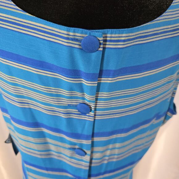 Vintage 90s Tank Top Blouse Size 16 Womens Stripe Blue Button Back Spring Summer - Picture 12 of 13